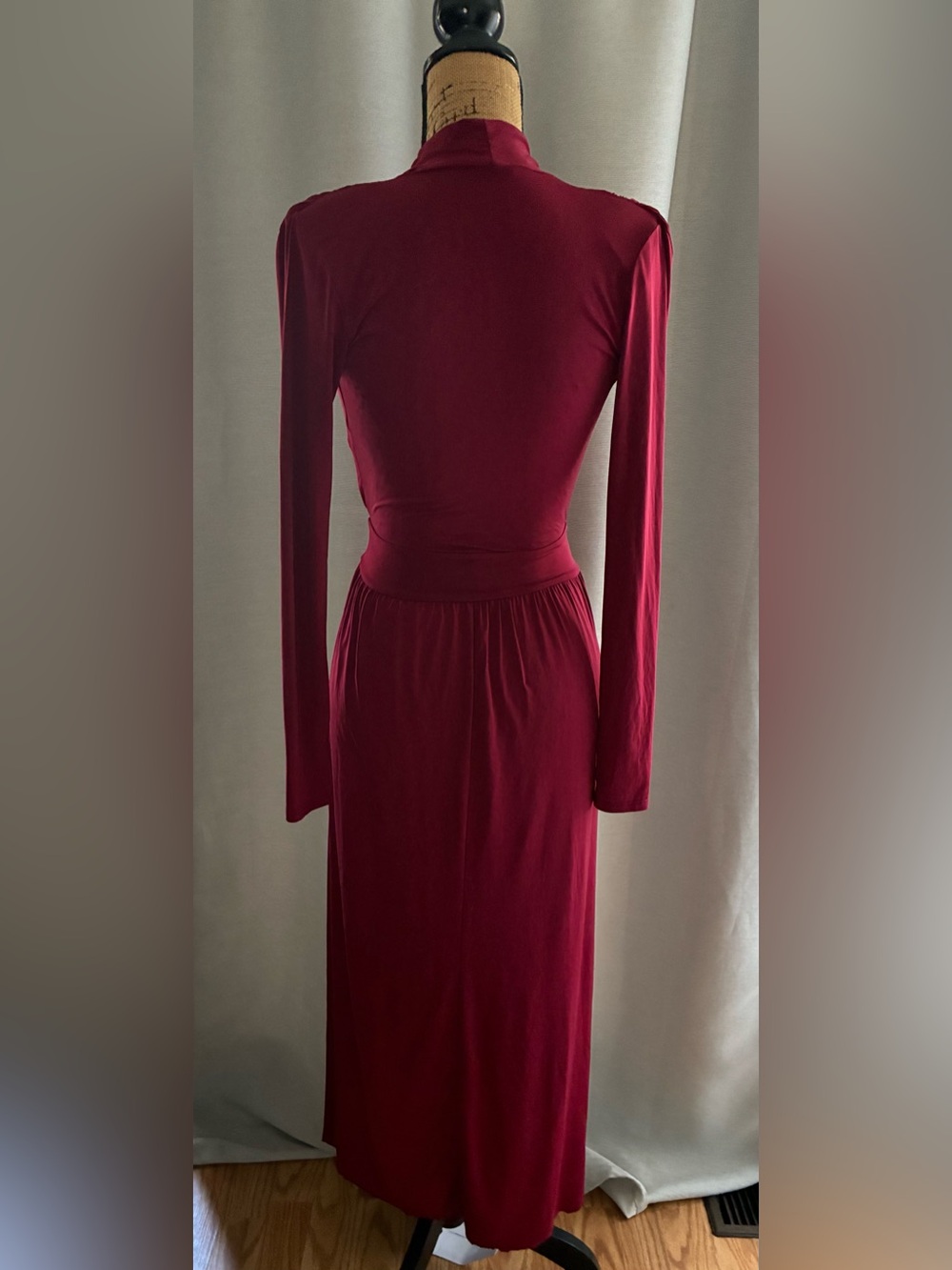 Fashion Nova Burgundy Long-Sleeve Deep V Maxi Dress - Picture 5 of 6